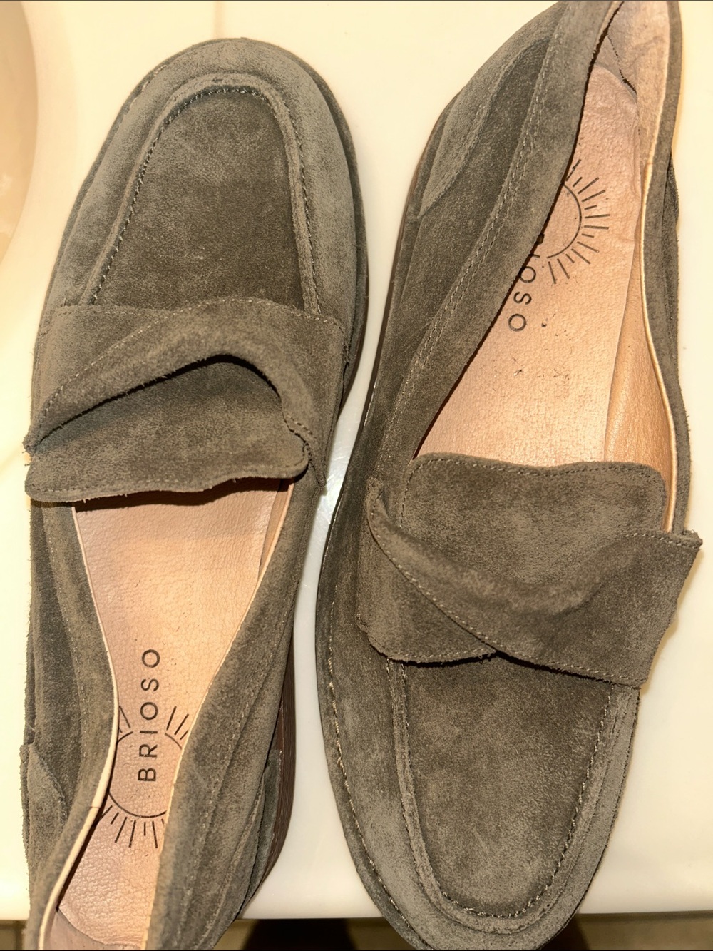 Women Suede Penny Loafers in Olive